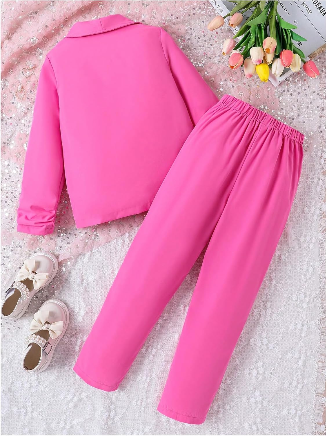 Milumia Girl's 2 Piece Outfits Button Open Front Long Sleeve Blazer and Pants Fall Suit Set - Image 2