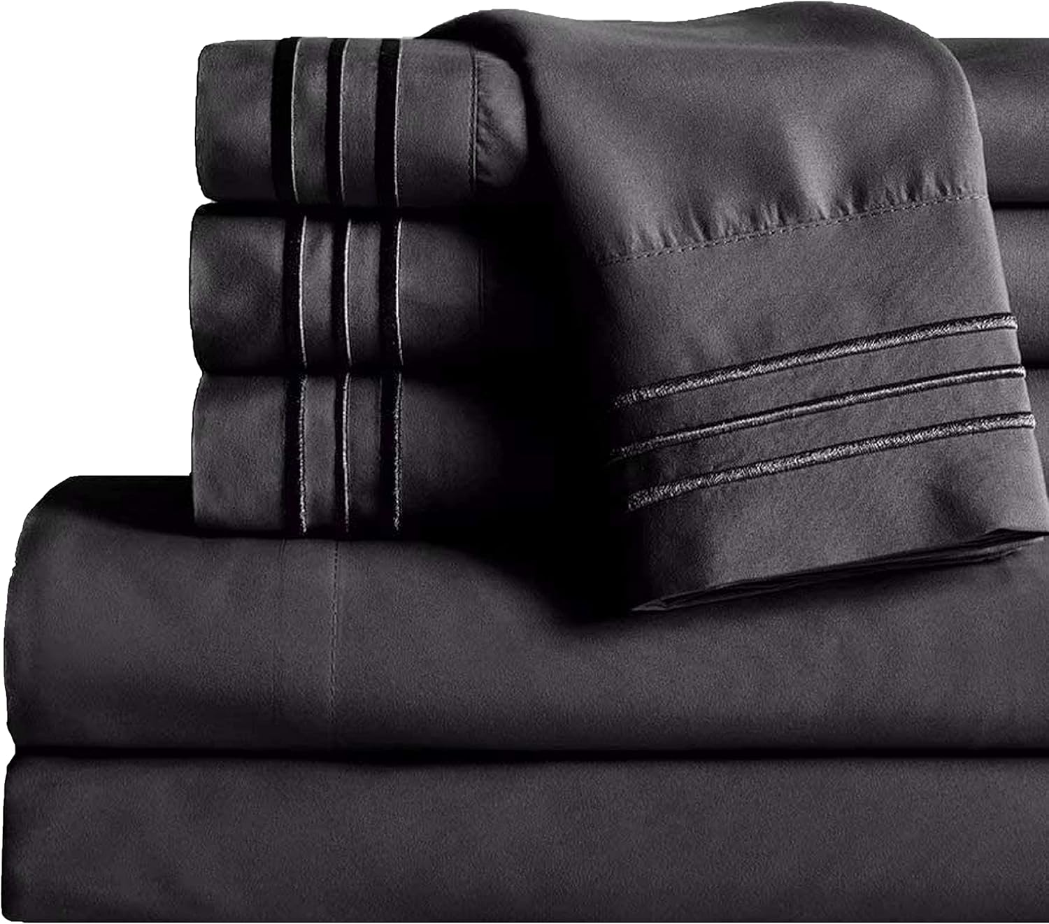 Mocassi Queen Sheet Set - Luxury Hotel 1800 Premier Bedding Sheets & Pillowcases - Ultra Soft Breathable & Cooling Bed Sheets - Deep Pocket - Wrinkle Resistant - 6 Piece Set - Queen, Black Queen Black