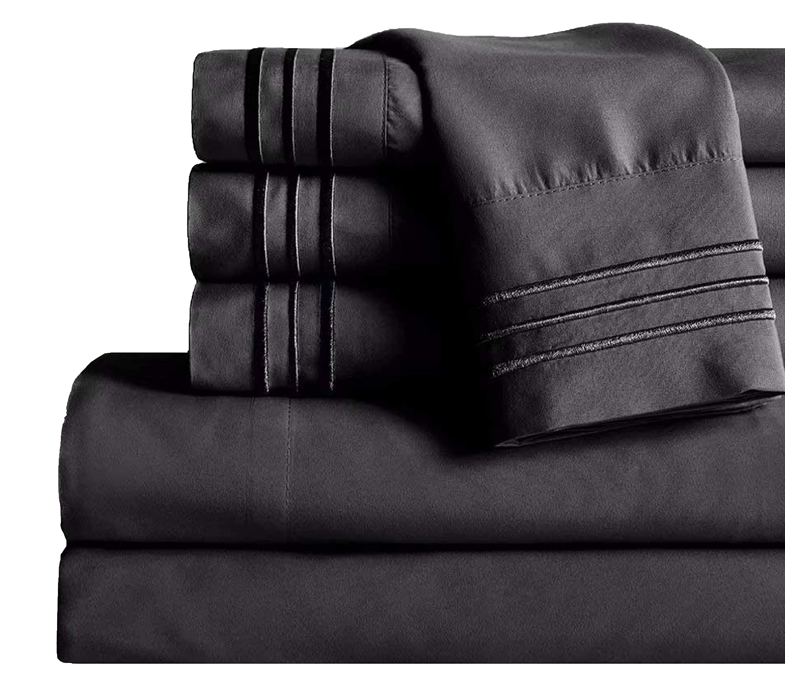 Mocassi King Sheet Set - Luxury Hotel 1800 Premier Bedding Sheets & Pillowcases - Ultra Soft Breathable & Cooling Bed Sheets - Deep Pocket - Wrinkle Resistant - 6 Piece Set - King, Black