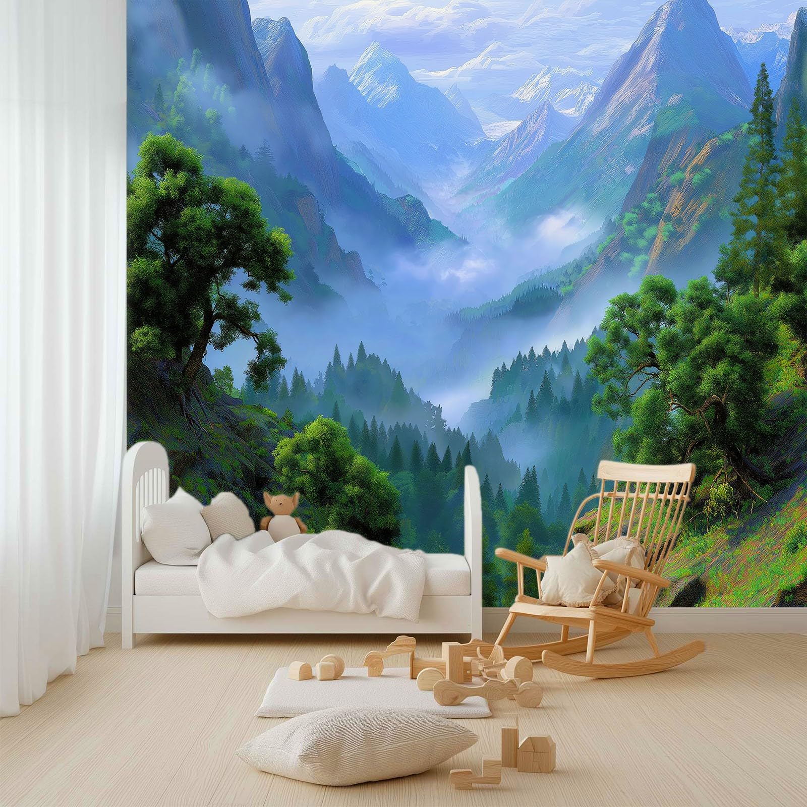 Générique Tapeta panoramiczna 3D, realistyczna mgła lasu sosnowego kanionu, fresk ścienny do salonu, pokoju dziecięcego, biura, pokoju XXL, dekoracja ścienna, 200 x 140 cm, łatwa instalacja
