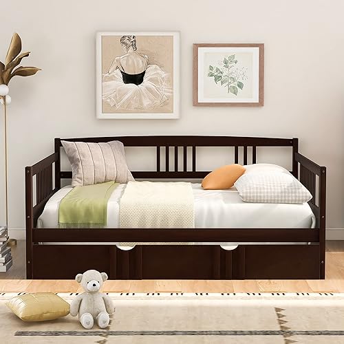 Miniatura 40 de Marco de sofá cama de madera, sofá cama individual con soporte de listones de madera, sofá cama con rieles (blanco)