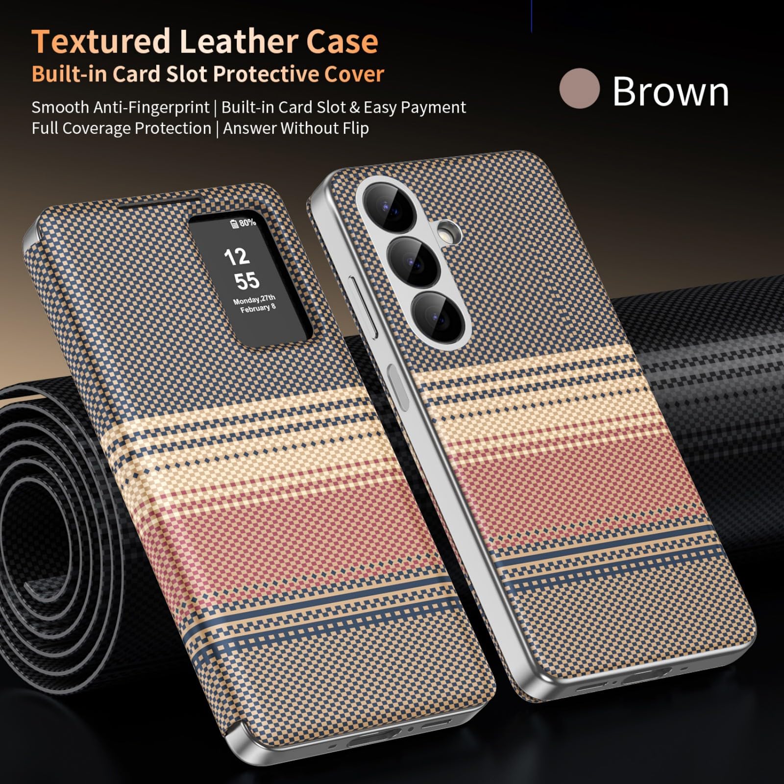 Smart View Flip Funda para Galaxy S26 FE Wallet Case(Marrón)