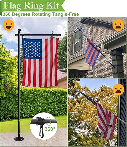 Miniatura 4 de Koutemie Soporte de asta de bandera de jardín de 10 pies con base de metal para banderas estadounidenses de 3 x 5, kit de soporte ajustable y