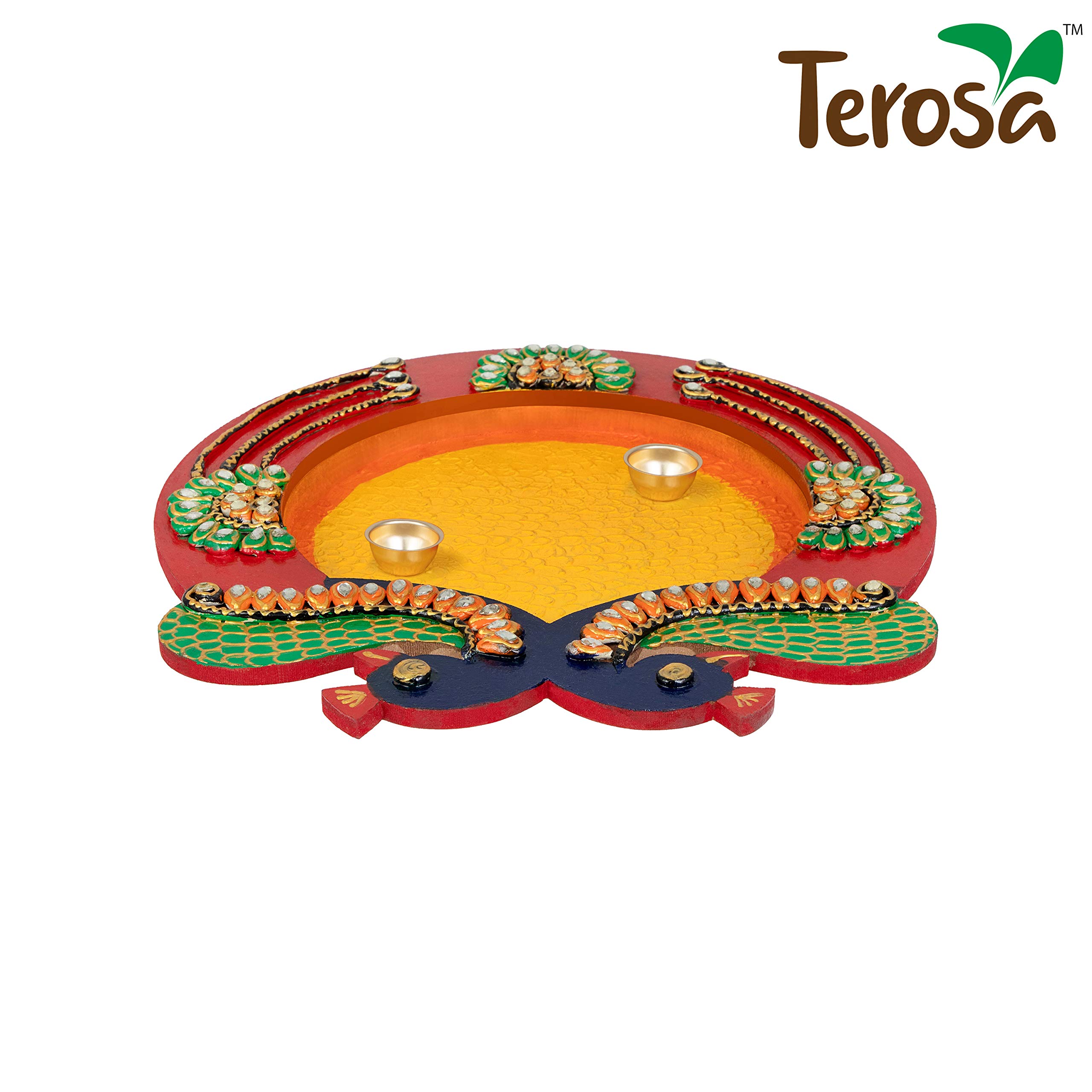 Terosa Peacocks Embrace Pooja Thali Handicraft Wooden