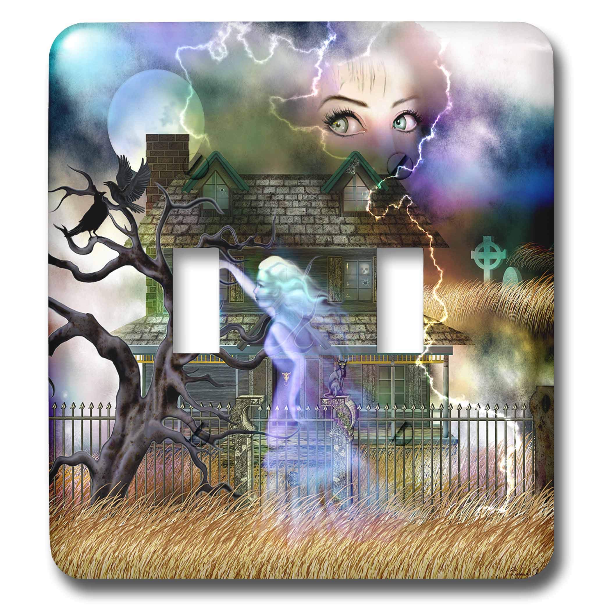 Interruptor de palanca doble 3dRose lsp_11653_2 decorativo con diseño de fantasma y cementerio