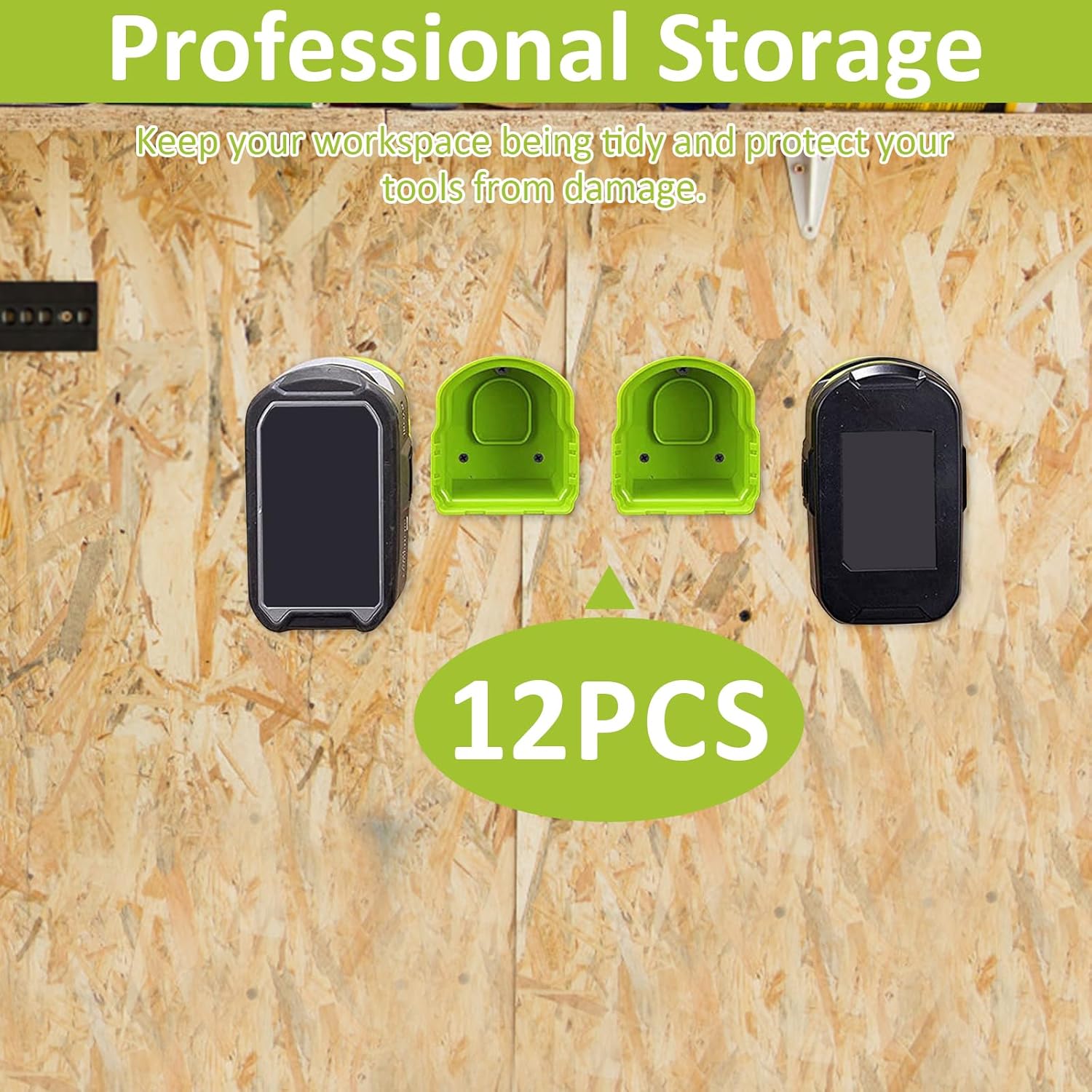 12Pack Battery Holder Compatible with 18V Wall Mounted Battery Mounts Dock Holder Portable Li-ion Battery Hanger Fixed Bracket Reusable for Wall Workbench