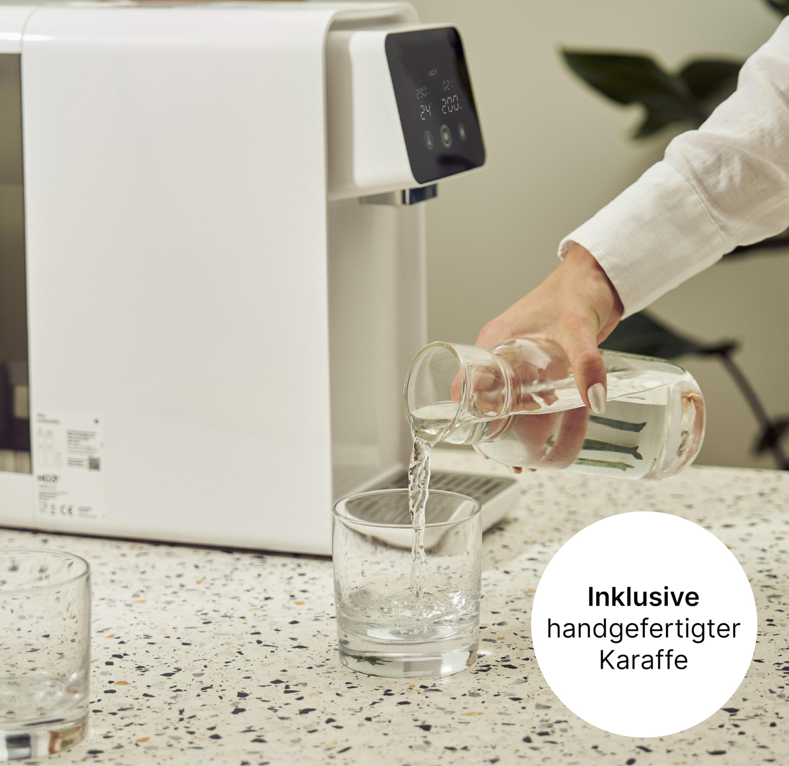 HO3 Home One Auftisch Osmoseanlage für Trinkwasser 4 Temperaturstufen 10 Stufen Wasserausgabe Echtzeit TDS 8 Stufen Filtration Doppel-Luma-UV Wasserfilter Schwarz