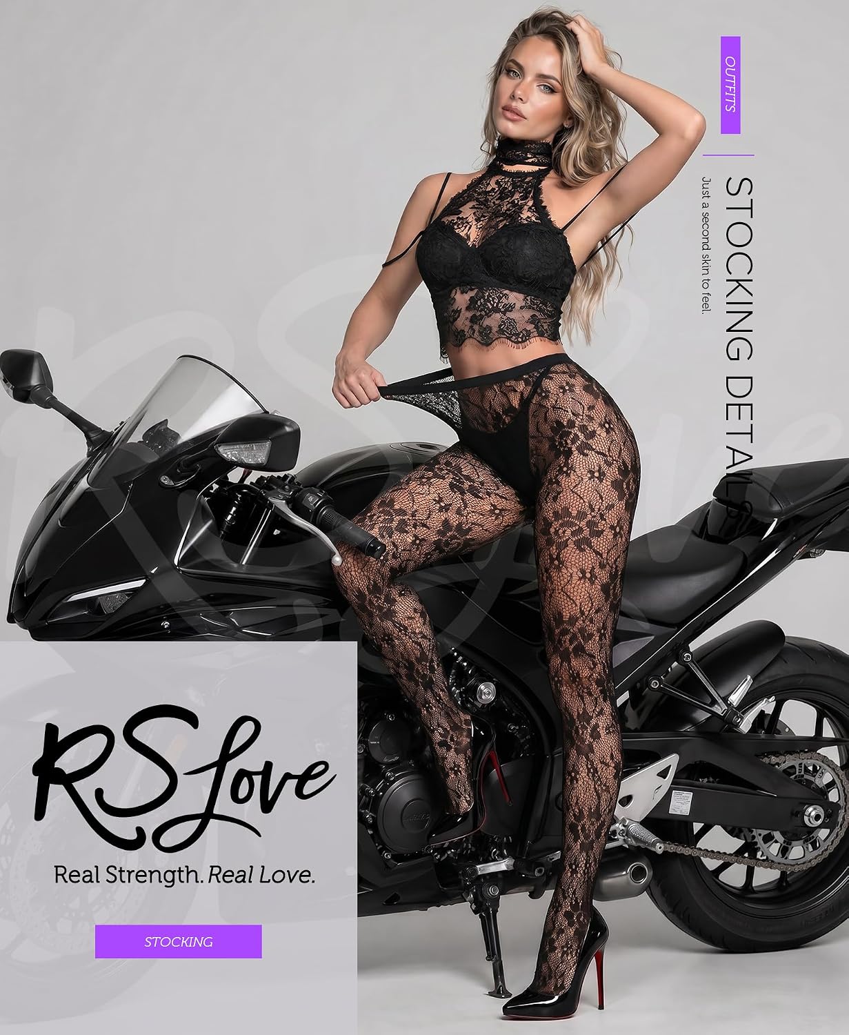 RSLOVE Lace Tights for Women - Floral Fishnet Stockings Patterned Pantyhose High Waist Stretch Leggings Clubwear Outfit