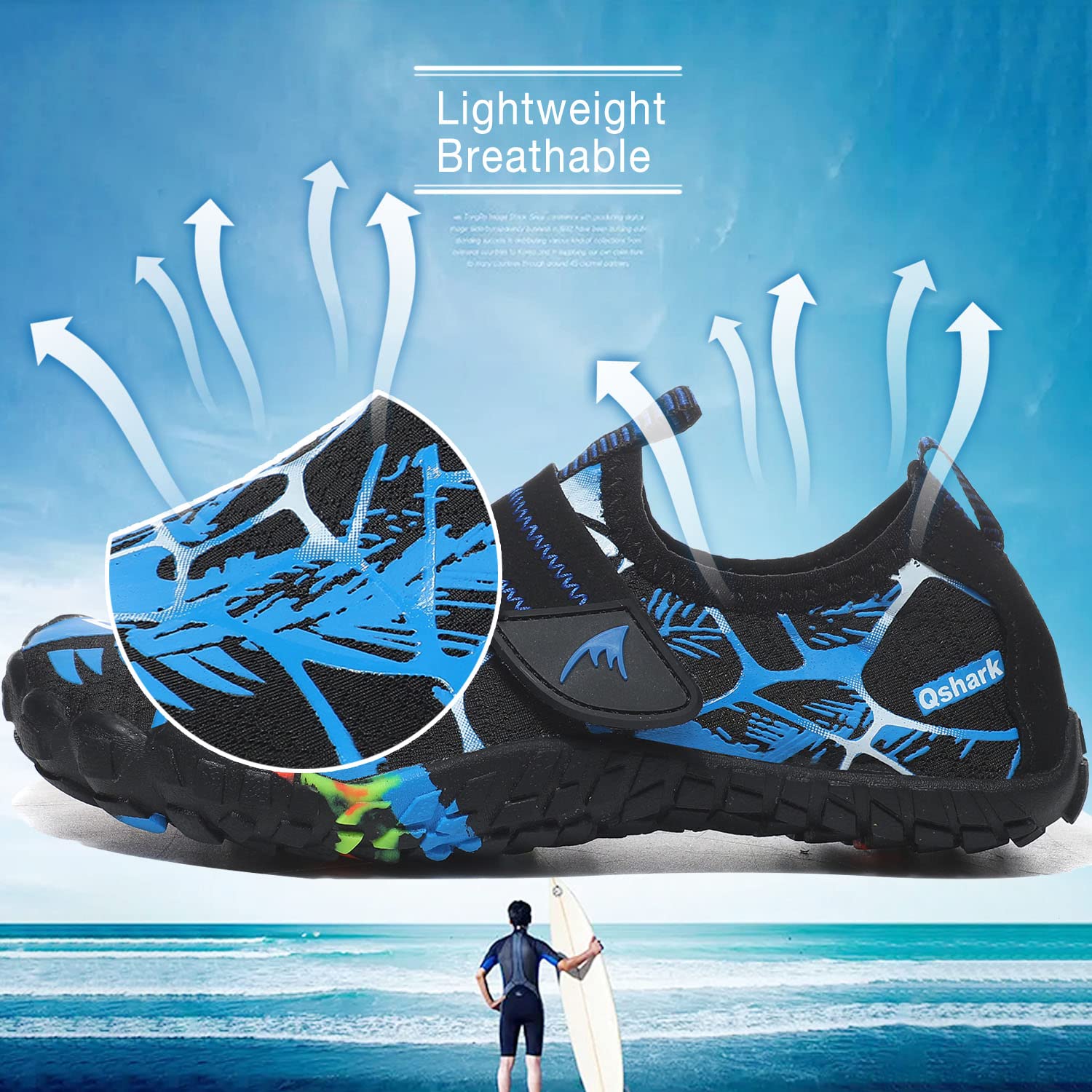 Quickshark Kids Water Shoes Boys Girls Barefoot Aqua Socks Lightweight Quick Dry Sandals Slip On Walking Sneakers for Beach Pool Swim 6-Black/Blue 10 Toddler