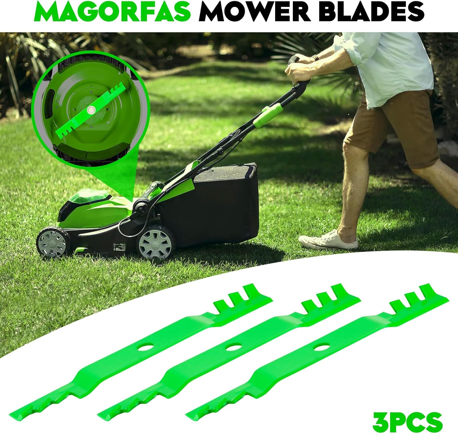Lawn Mower Blades Toothed Mulching with 60 inch Mower Decks Fits for 70000-00602 70000-25001 76539-34330 for Kubota B1550 B1750 F2560E F3060 G1900 G2000 RC60B-21 Lawn Tractors, 3 PCS