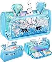 Vista 8 de Lindo estuche para lápices, estuche para lápices 3D para niñas y niños, bolsa de lápices brillante con lentejuelas para estudiantes, suministros