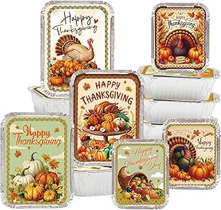 36 Pcs Thanksgiving Tin Foil Containers with Lids,Pumpkin Turkey Patterns Cardboard Covers Aluminum Disposable Food Storage Pan,Aluminum Leftover Containers Thanksgiving Party Supplies
