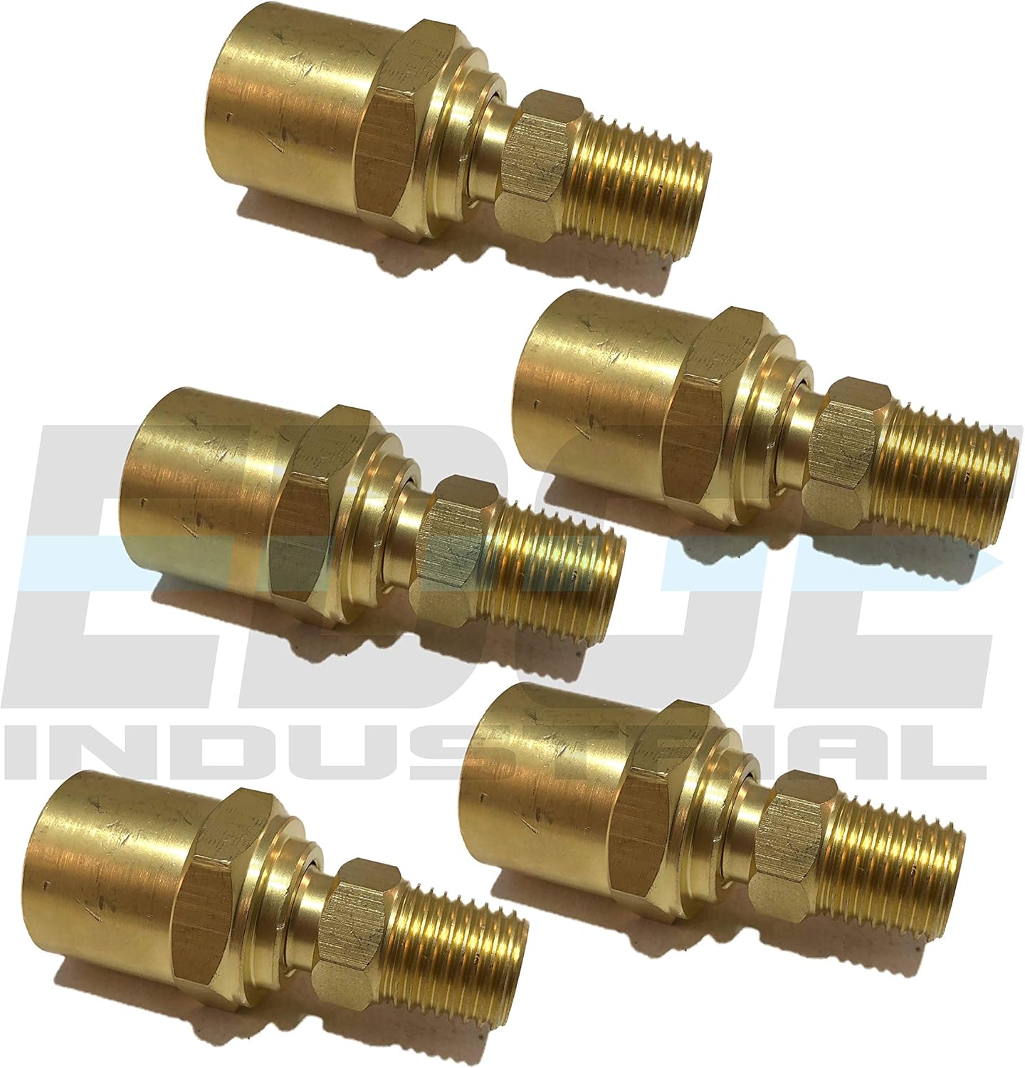 Brass Reusable Fitting Adapter 1/4" NPTF Male X 3/8" Hose ID X 11/16" Hose OD (Qty 05)