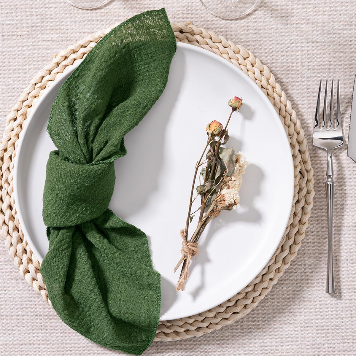 MLMW Stoffservietten, Set mit 10 olivgrünen Sommer-Tischservietten, waschbar, 41,9 x 41,9 cm, für Hochzeit, Garten, Party, Babyparty, Brautparty, Geburtstag, Tischdekorationen
