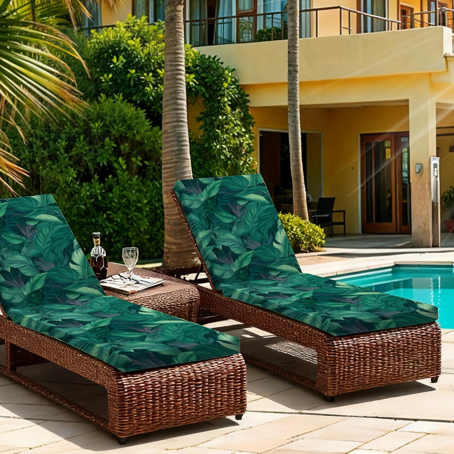 Pool Lounge Chair Covers, Beach Chair Cover - 2 Pack - Easy-Clean Lounger Covers for Outdoor Pool and Beach Chairs(Green Leaf) - Image 3
