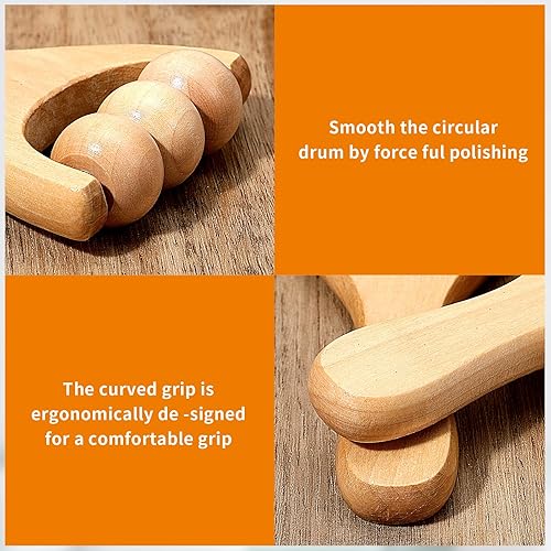 Miniatura 6 de 4 herramientas de masaje de terapia de madera, rodillo de masaje manual portátil de madera, rodillo muscular para esculpir el cuerpo, rodillo de