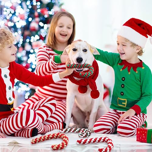 Miniatura 4 de Liliful 24 piezas de cuerda de Navidad para perros, juguetes de cuerda de bastón de caramelo para perros, juguetes masticables de Navidad para