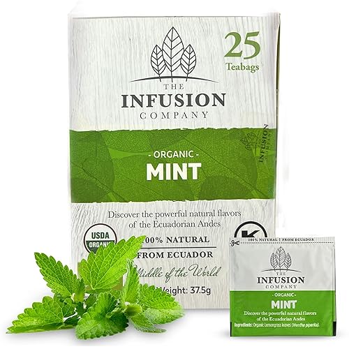 Bolsas orgánicas de té de menta  25 bolsas de té de menta orgánica sin cafeína, bolsas de té de menta fresca sin azúcar, sin calorías y sin azúcar, disponible en Yaxa Venezuela