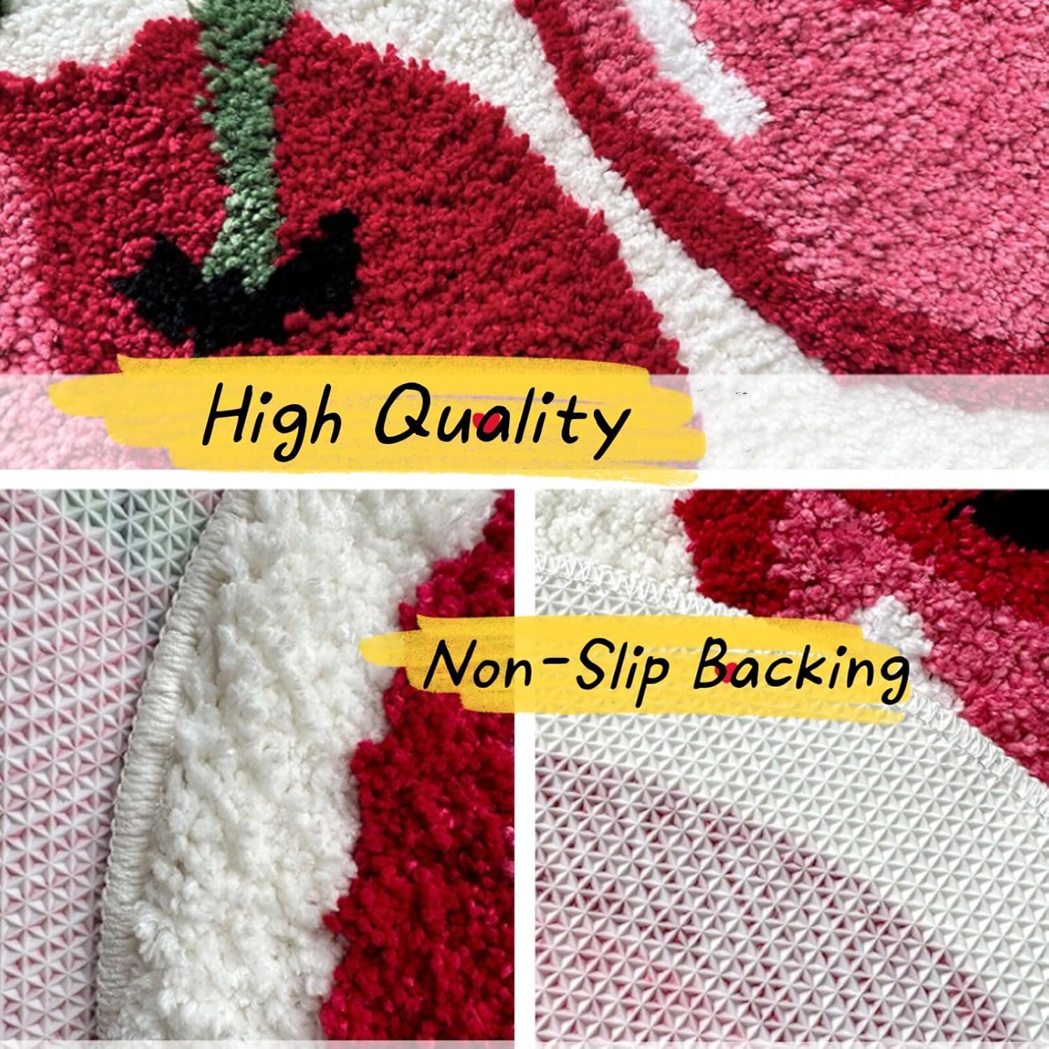 Lupidyyxun Cherry Bath Mat for Bathroom, Non Slip Cute Bath Mats Fruit Shaped Absorbent Bath Rugs Bathroom Tub Plush Shower Rugs Washable Carpet for Kid's Room (Cheery)