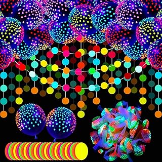 50 Pieces Neon Glow Balloons Glow in the Dark Supplies for Glow Neon Party, 12 Inch Blacklight Polka Dots Latex Balloons and 157 Inch Neon Paper Circle Dots Garland (Transparent, Fresh Style)