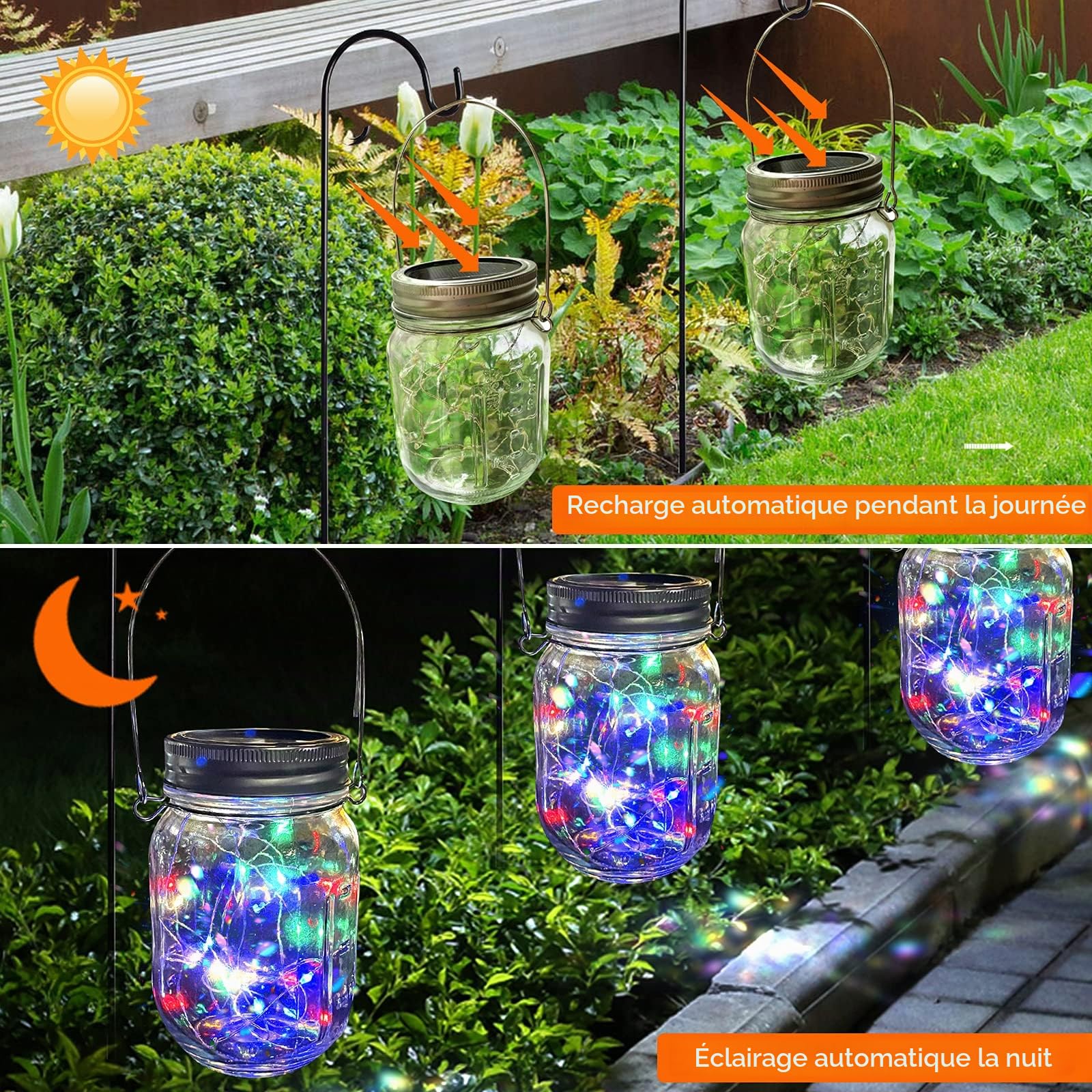 XVZ Lot de 6 lanternes solaires d'extérieur étanches à suspendre pour terrasses, patio, balcon, table - Multicolore