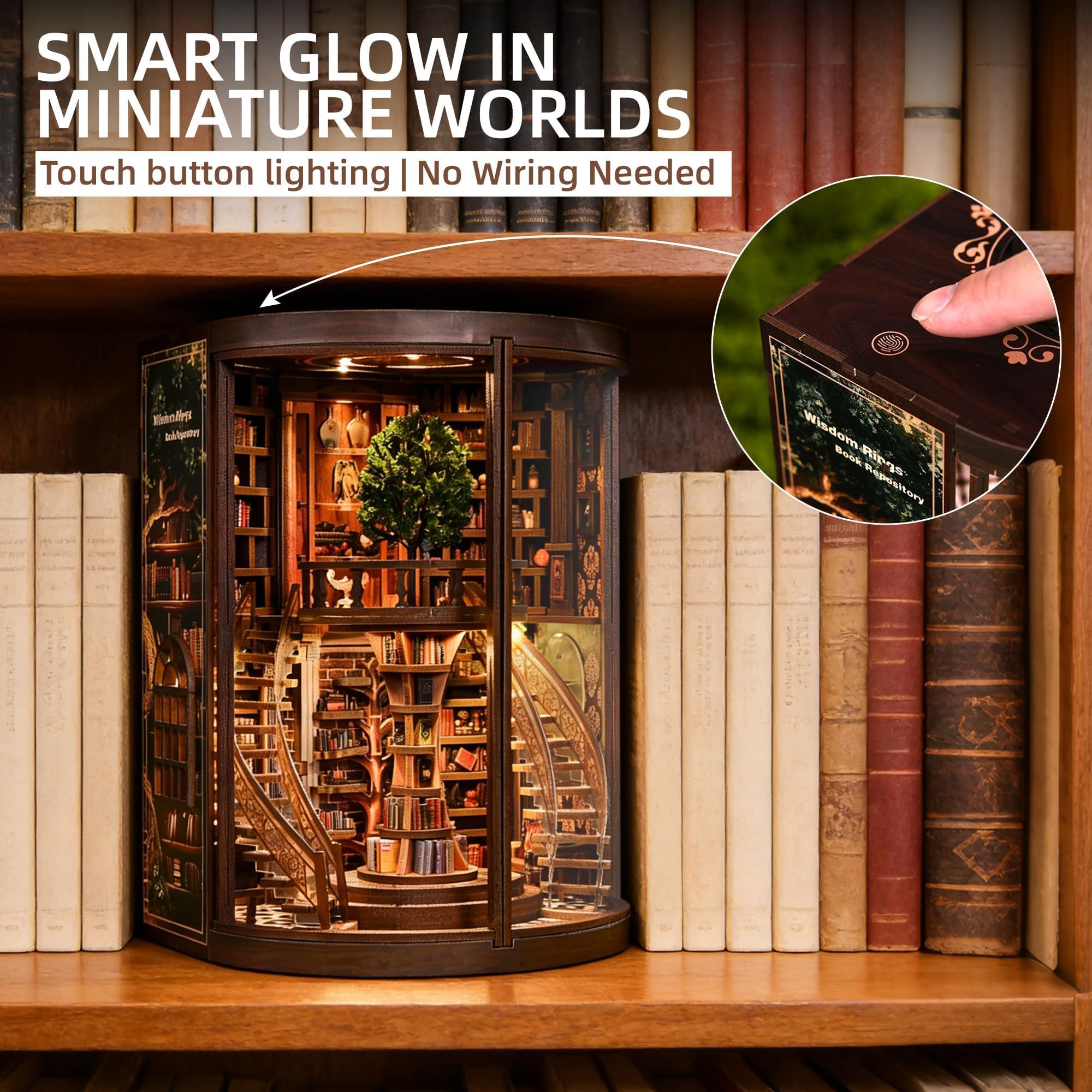 Book Nook Kit für Erwachsene - CRIOLPO DIY Miniatur Haus Holzpuzzle 3D Puppenhaus - Buchstütze für Bücherregal Deko mit Led Licht Kreatives Geschenk für Leser
