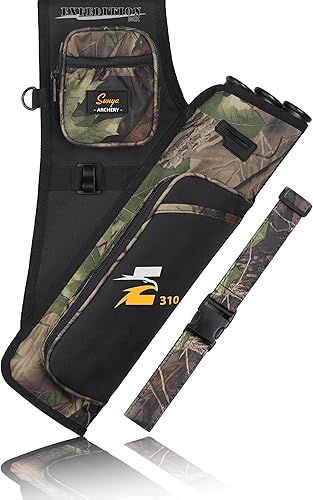 SUNYA Carcaj de cadera de tiro con arco para flechas. Incluye 3 tubos de soporte de flecha, bolsillos de accesorios y cinturón de cintura. Apto para