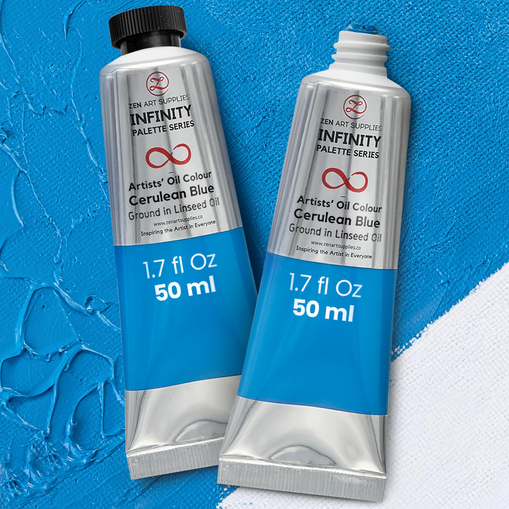 ZenART Oil Paint - Cerulean Blue | 2 x 50ml Professional Artist Oil Paint Tubes | Rich Pigment, Smooth Texture, Non-Toxic | Ideal for Fine Art, Portraits, Landscapes