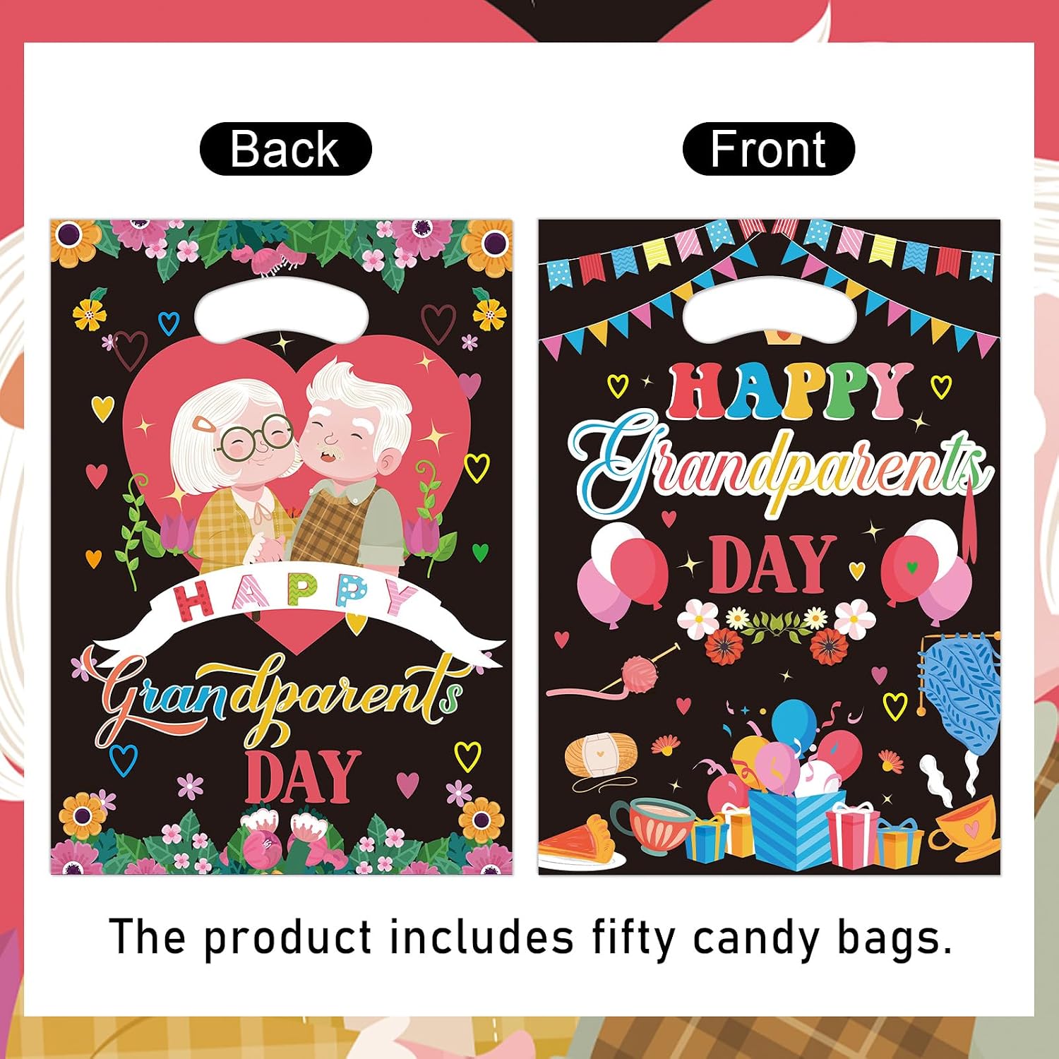 NOVBAUB Grandparents Day Party Favors Bags 50PCS Grandpa Grandma Birthday Gift Bags with Handles Happy Grandparents Day Goodie Treat Candy Bag Party Supplies for Grandma Grandpa image 2