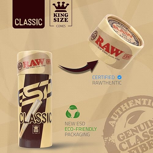 Miniatura 4 de RAW Cones Classic King Size – Paquete de 100 – Papel preenrollado de combustión lenta con puntas y tubos de embalaje incluidos