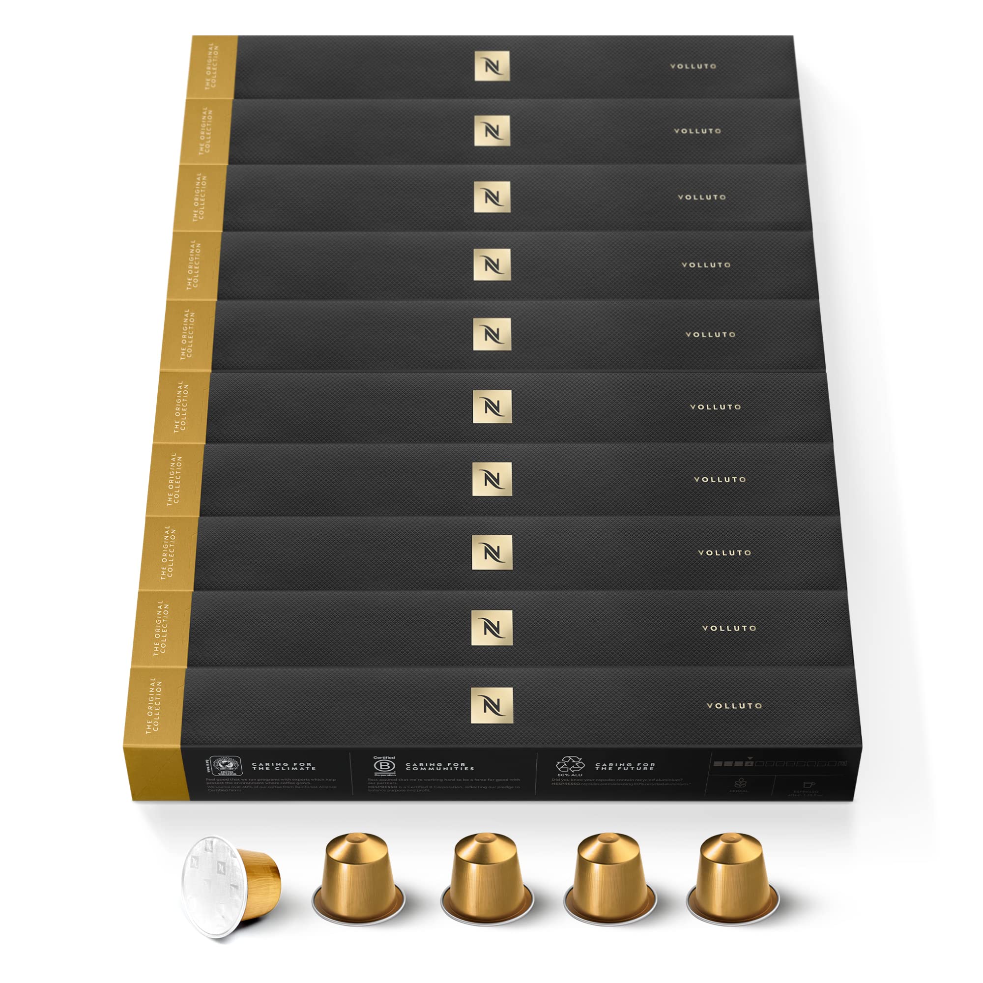 NESPRESSO ORIGINAL Volluto 100 Kaffeekapseln | Arabica Kaffee, Mittlere Röstung, Ideal für Espresso, Intensität 4