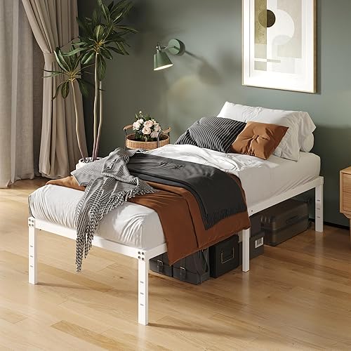 Miniatura 120 de Marco de cama de metal California King, plataforma de almacenamiento resistente de 14 pulgadas con soporte de listones de acero de 2500 libras,