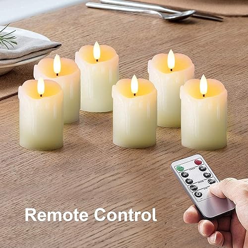 Miniatura 6 de Homemory Paquete de 6 velas flotantes sin llama de 3 pulgadas, 100 horas y 6 velas de pilar sin llama de 3 x 2 pulgadas con temporizador remoto, 400