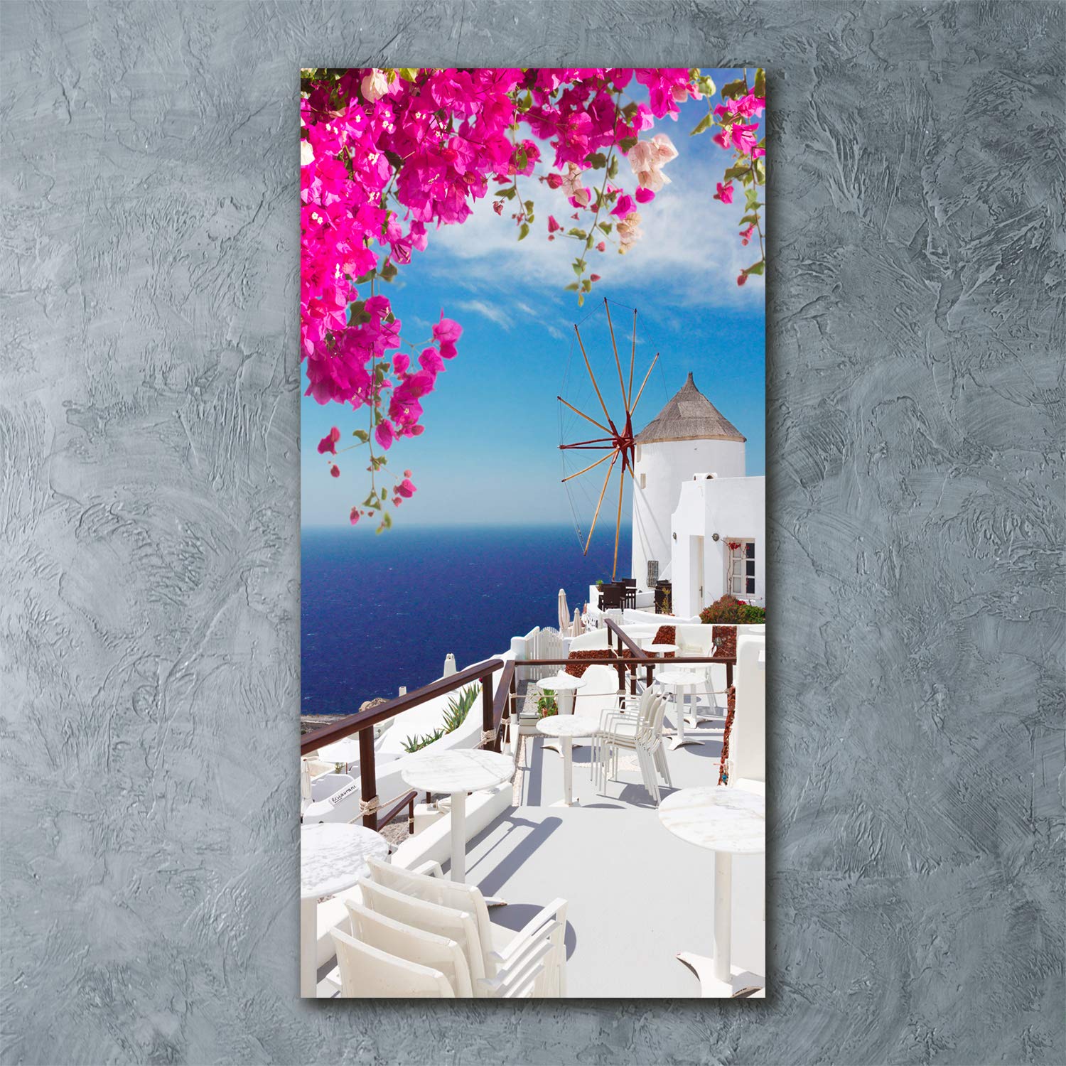 Tulup Impresión en vidrio - 60x120cm - Cuadro sobre Vidrio - Pinturas en Vidrio - Cuadro en Vidrio - Impresiones sobre Vidrio - Cuadro de Cristal - Monumentos Y Arquitectura - Rosado - Santorini, Grecia