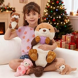 MorisMos 5Pcs Sea Otter Stuffed Animal with Babies,23.6\'\' Giant Mommy Stuffed Otter with 3 Babies & Plush Seashell, Boy Girl Sea Toys for Kids 3-5 Birthday Christmas Decor