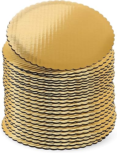 Tabla redonda de pastel festoneada dorada de 12 pulgadas, 25 piezas