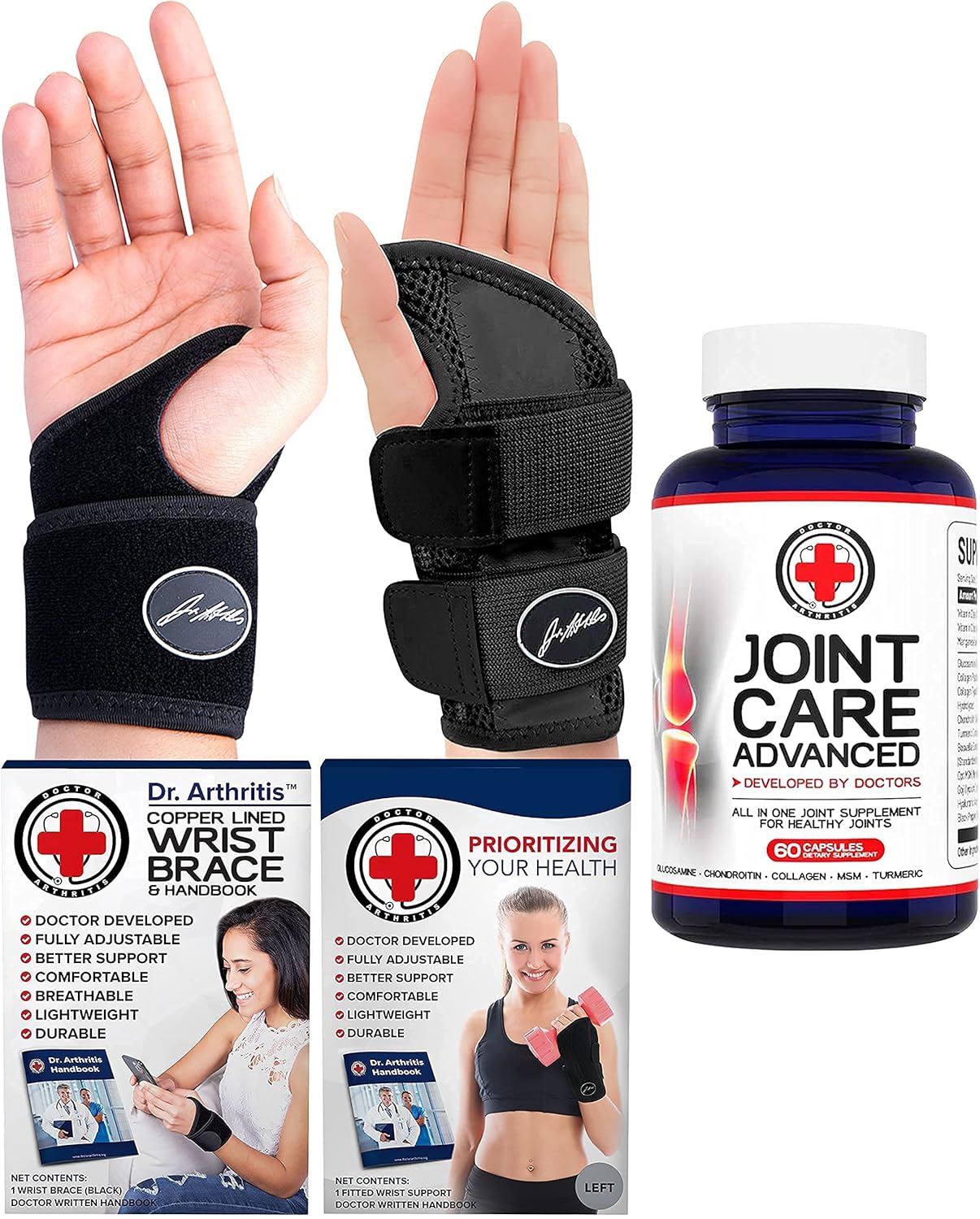 Dr. Arthritis Bundle Copper Wrist Brace (Single) + Fitted