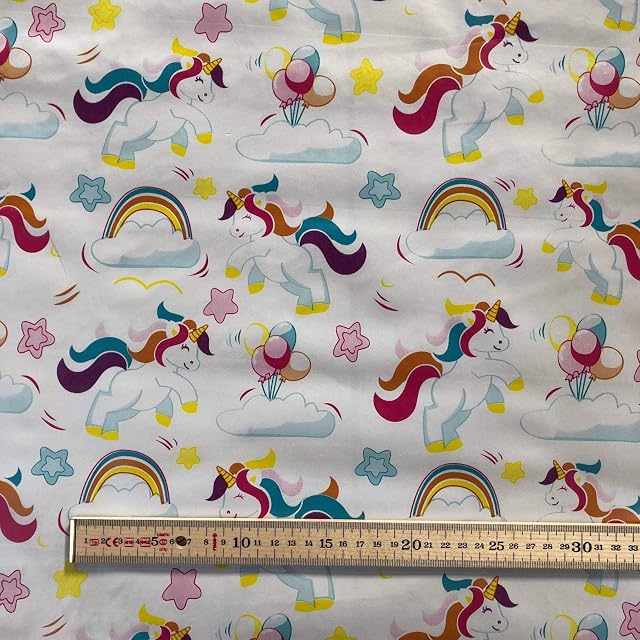 Unicorn Table Cloth PVC Plastic Wipe Clean Childrens Nursery Oil Vinyl Material White Pink Blue Multi Coloured Stars Rainbow Party Occasions Table Protector Rectangle 140cm x 100cm 55" x 40" Long