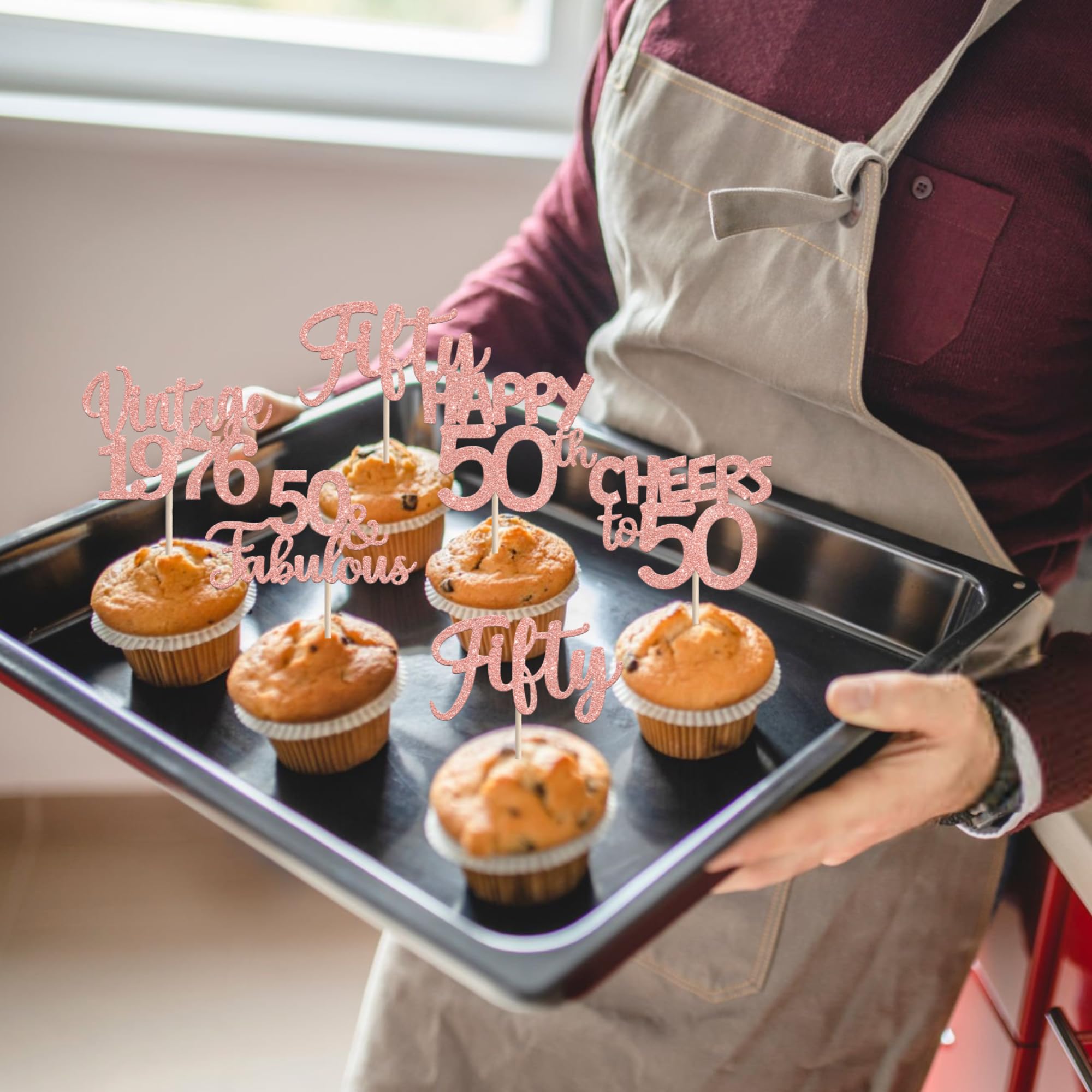 Gyufise 30 Topper Per Cupcake Vintage 1973 – Oro Rosa Con Glitter, Per 50° Compleanno E 50° Anniversario, Decorazioni Per Torte - 3