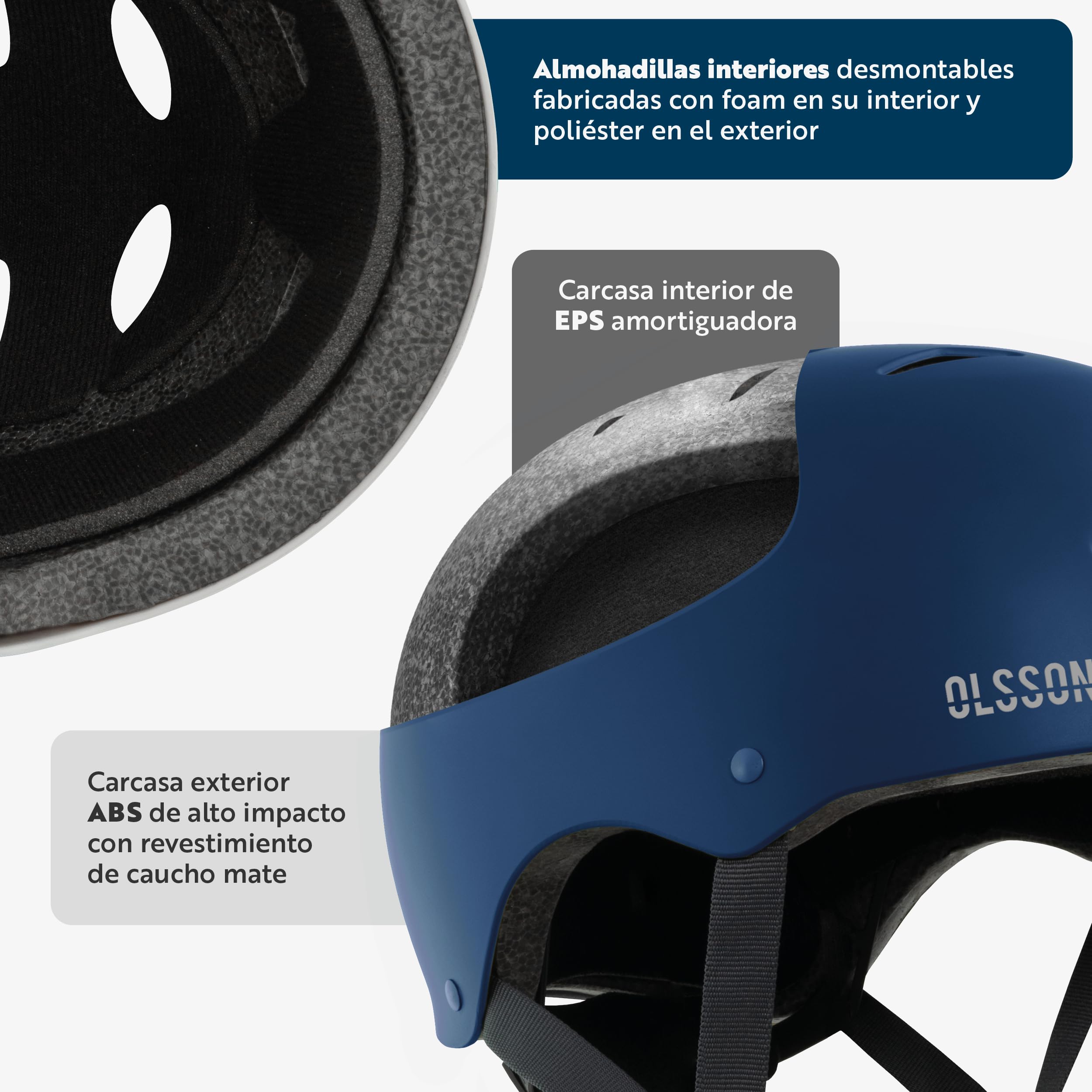 OLSSON - Casque Urban Rider - Tailles S à L (54-58 cm) - Réglable - Homologué - Résistant aux Chocs 360° - Doublure Amovible - Ventilation - pour trottinettes, Rollers, vélos et Skate (Bleu, S)