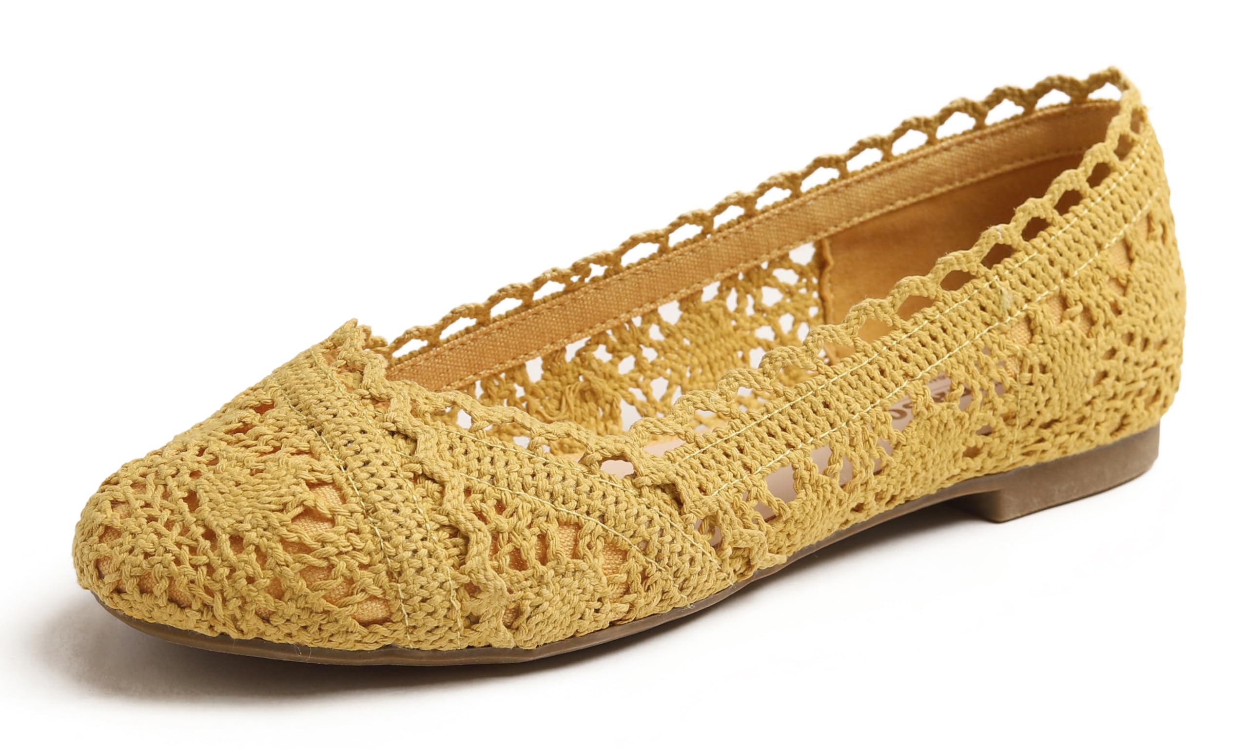 FEVERSOLE Women's Comfort Breathable Knit Crochet Shoes Lace Ballet Flats