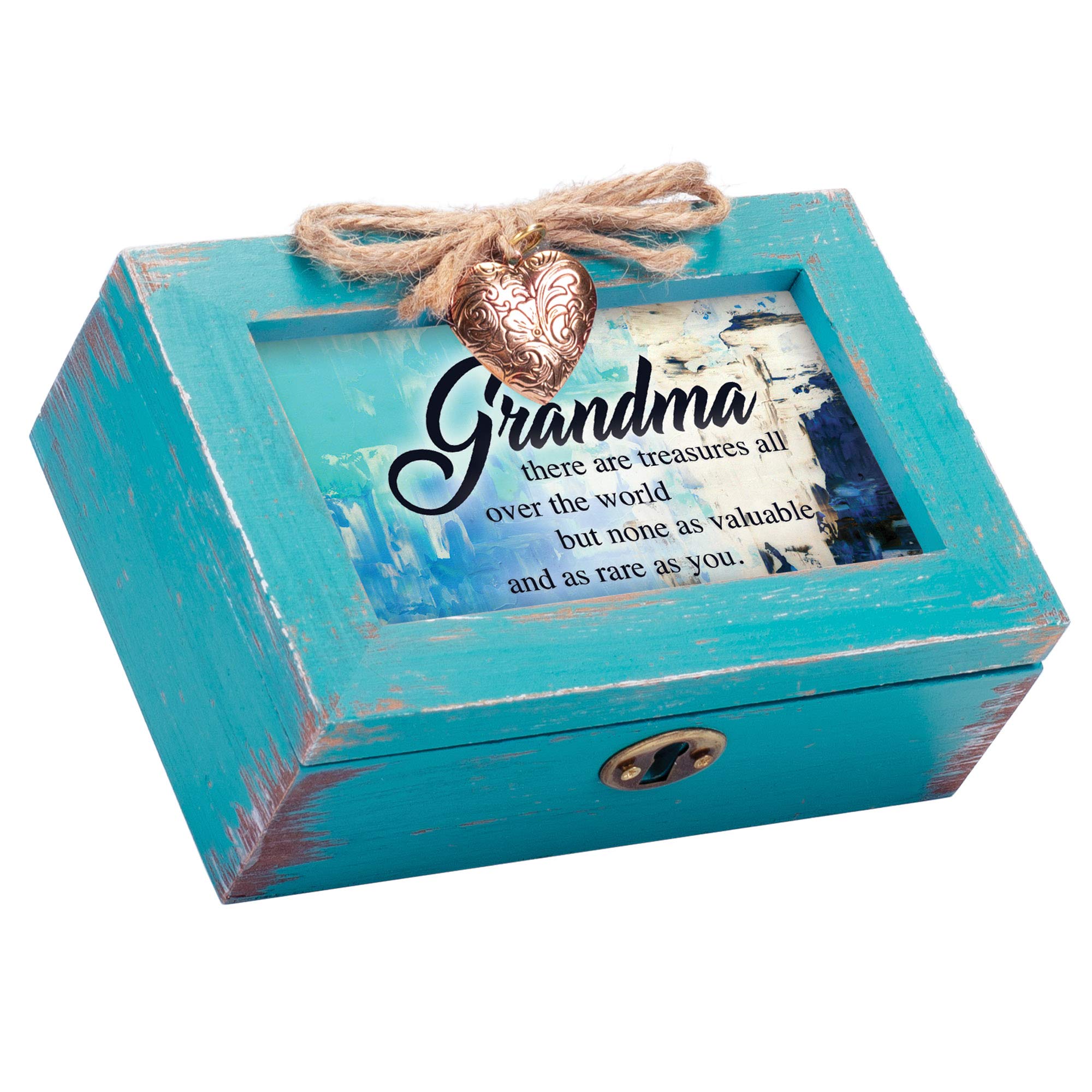 Caja de música Cottage Garden de madera azul con acabados artesanales y medallón