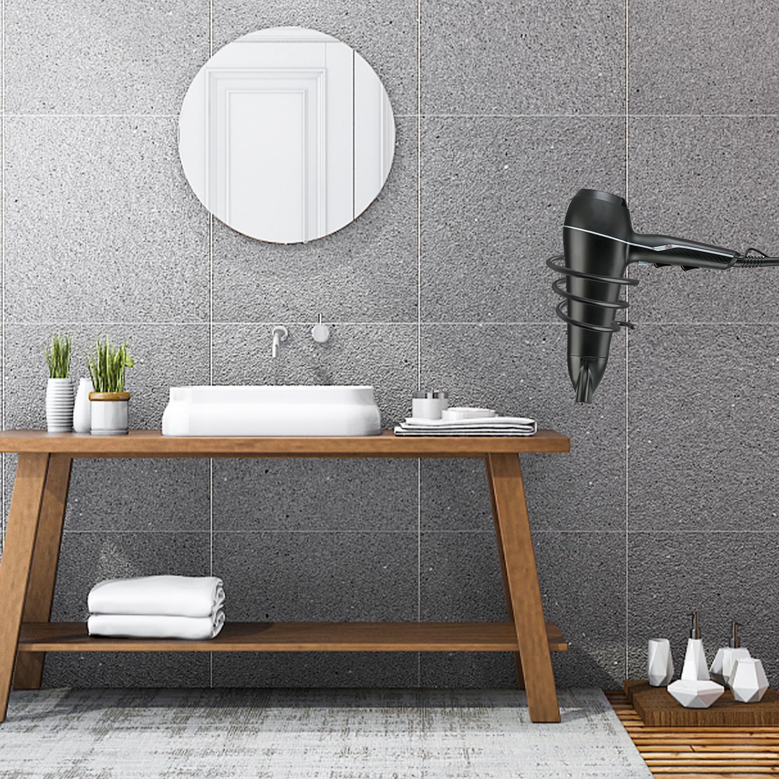 Support Sèche-Cheveux Spirale Fousenuk - Fixation Murale Sans Perçage En Aluminium, Porte Sèche-Cheveux Et Lisseur Pour Salle De Bain