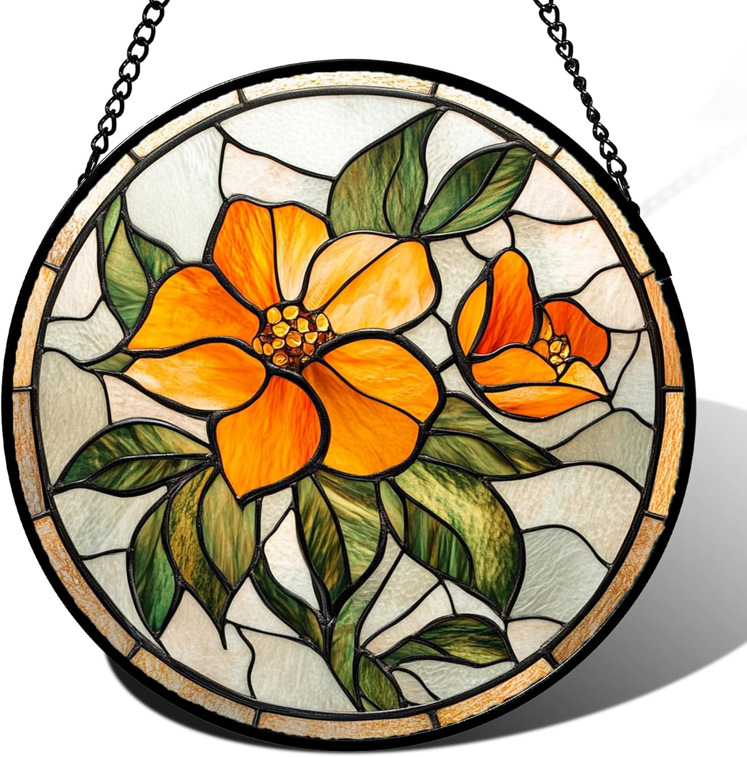 Stained Glass Window Hanging - Yellow Marigold Birth Flower Sun Catcher for Door Garden Home Decor Suncatcher Christmas Mother's Day Birthday Gifts for Women Mom Girl Nana Friend 9.8 in