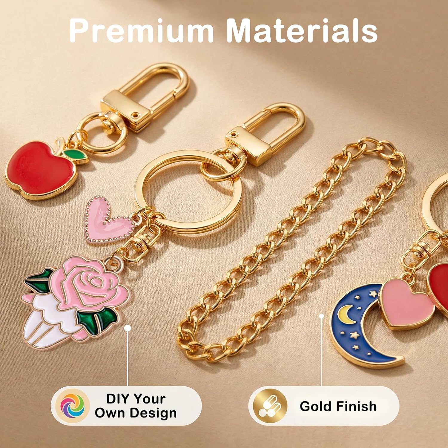 EVNEED 325Pcs Charms Keychain Making Kit, Including 20 Keychain Clips 25 Extender Chain 117 Charms Jewelry Plier, Bag Charm Kit, Keychains Making Supplies for Jewelry Making,Gifts for Girls