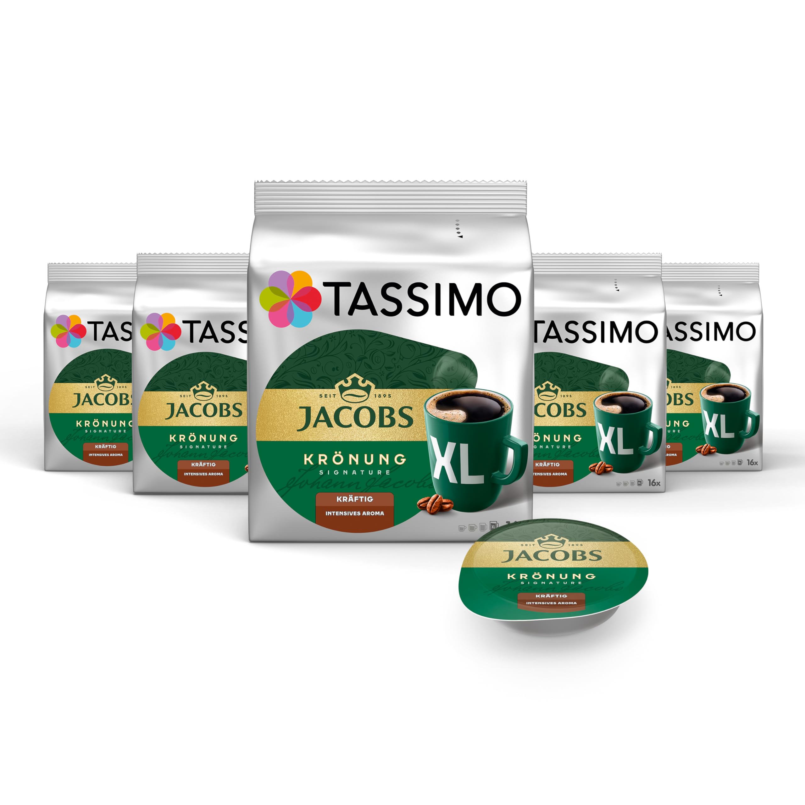 Jacobs Krönung Kräftig XL Tassimo Kaffeekapseln – 80 Kapseln in 5x144 g
