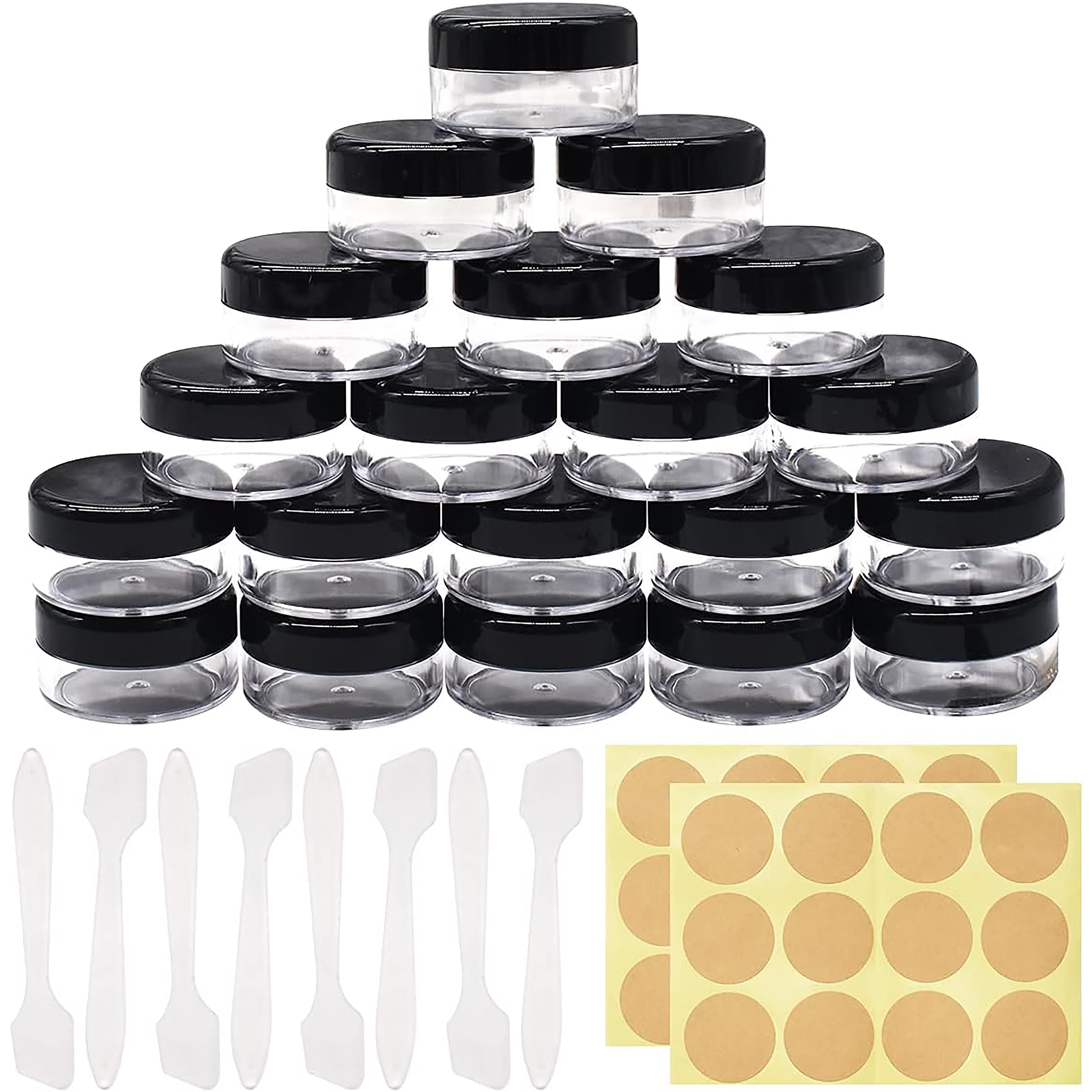 Jicyor White Travel Cosmetic Jar, 20G/20Ml Empty Sample Pots 20Pcs Small Containers Pots With 20 Mini Spatula And Stickers Clear Plastic Cosmetic Container Jars For Travel Cream Sample