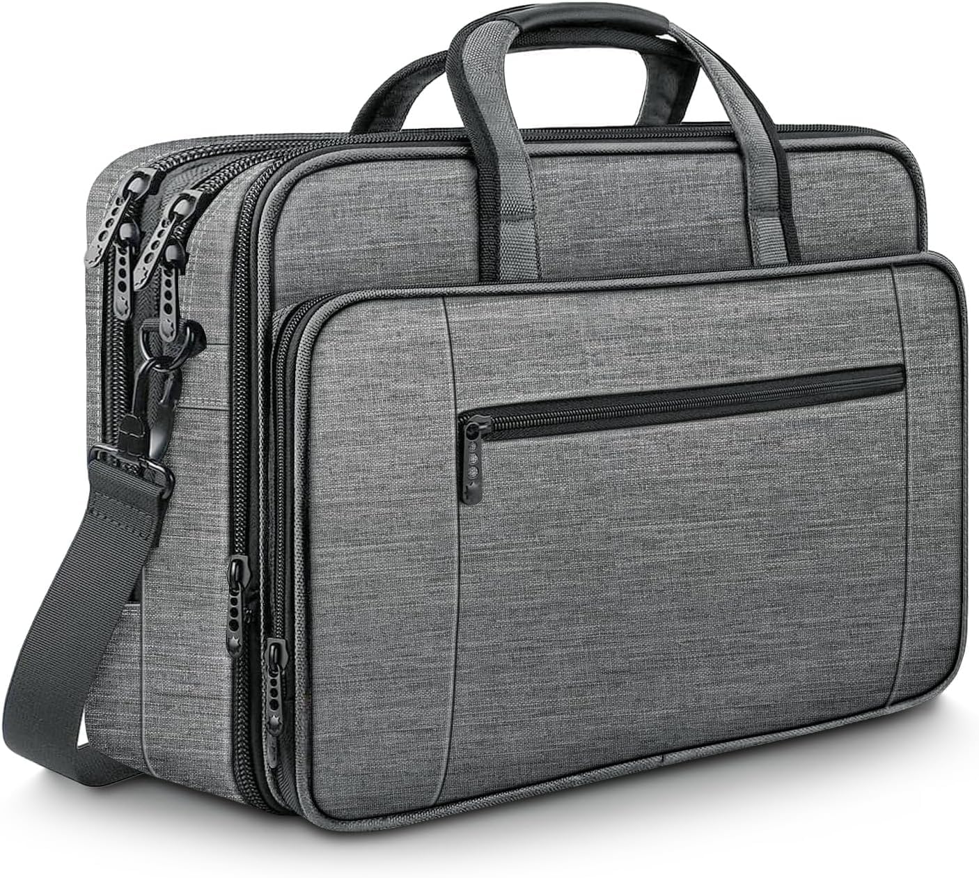 Mancro Aktenkoffer Herren, Laptoptasche 17 Zoll, erweiterbare Aktentasche mit 2 Fächern, wasserdichte Businesstasche für Arbeit und Reisen, Schultertasche für 17 Zoll Laptop Notebook, Grau