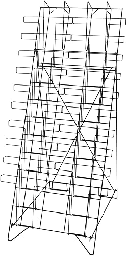 Miniatura 2 de FixtureDisplays Soporte de literatura de alambre de 10 niveles para piso, 20 bolsillos para revistas, cabecera - negro 119963