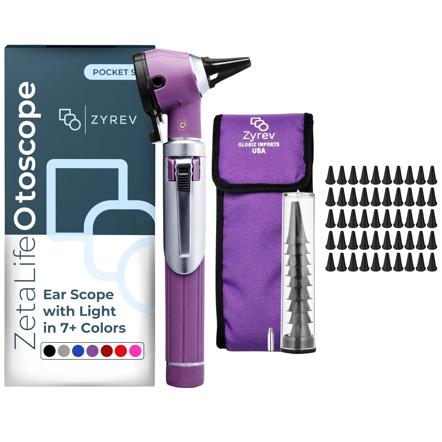 Zyrev ZetaLife Otoscope Set with 50 Extra Disposable Specula Tips, Purple